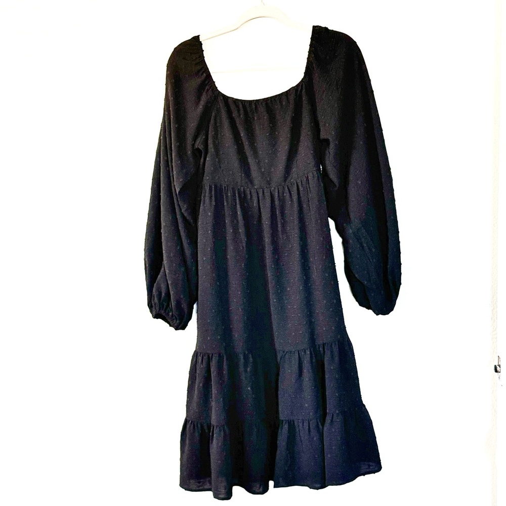 Hyfve Black Puff Sleeve Midi Dress Square Neck On Off Shoulder M - Picture 1 of 11